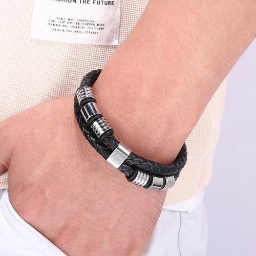 PU Leather Cord Bracelets, 316 Stainless Steel, with PU Leather, Vacuum Ion Plating, Double Layer & Unisex 