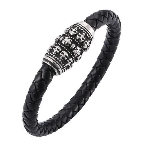 PU Leather Cord Bracelets, 304 Stainless Steel, with PU Leather, Vacuum Ion Plating, Unisex  