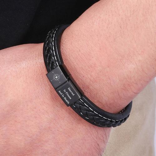 PU Leather Cord Bracelets, 316 Stainless Steel, with PU Leather, Vacuum Ion Plating, Unisex 