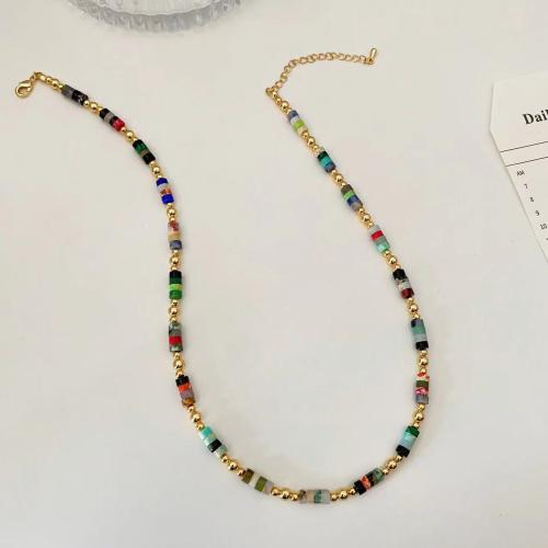 Pierre naturelle collier, avec laiton, avec 2inch chaînes de rallonge, fait à la main, Style bohème & pour femme, multicolore Environ 15.7 pouce, Vendu par PC