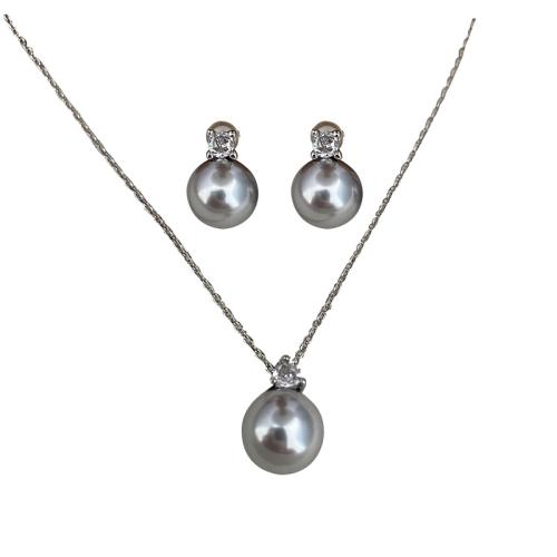 Brass Jewelry Set, with Glass Pearl, Round, plated & micro pave cubic zirconia & for woman 