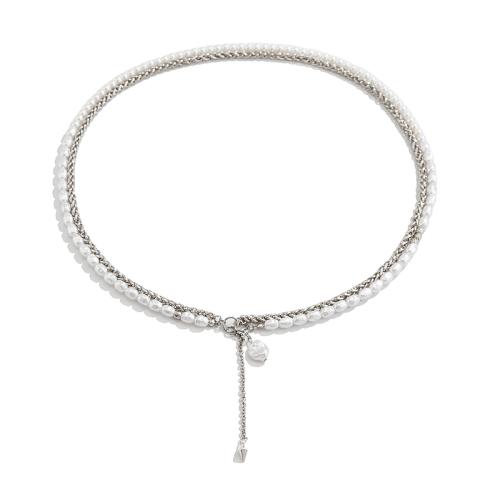 Collier de perles en plastique, perle de plastique, avec chaîne de fer, Double couche & bijoux de mode & pour femme Environ 70 cm, Vendu par PC