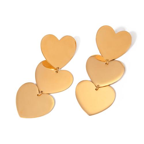 Stainless Steel Drop Earring, 304 Stainless Steel, Heart, 18K gold plated, fashion jewelry & for woman, golden, 70mm 