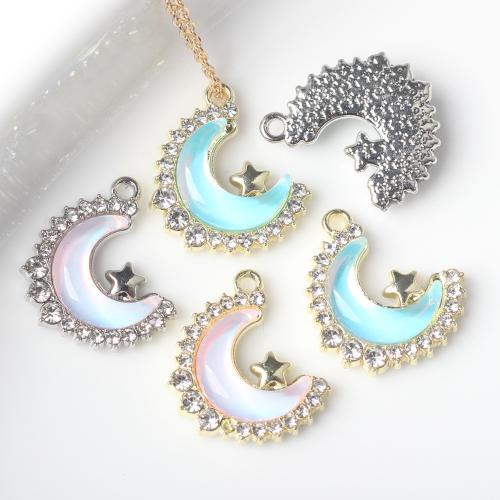 Resin Zinc Alloy Pendants, with Resin, Moon, plated, DIY & micro pave cubic zirconia 