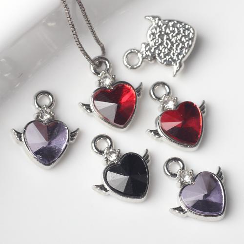 Pendentifs coeur en alliage de zinc, avec zircon cubique, Placage, DIY, plus de couleurs à choisir Vendu par sac