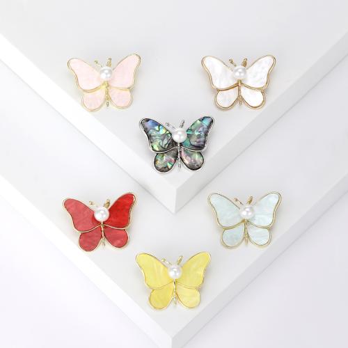 Zinc Alloy Jewelry Brooch, with Shell & Freshwater Pearl, Butterfly, plated, for woman 