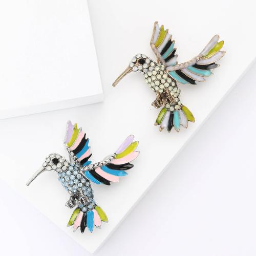 Zinc Alloy Jewelry Brooch, Hummingbird, plated, for woman & enamel & with rhinestone 