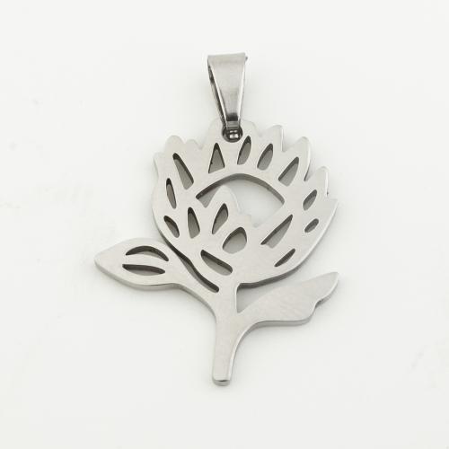 Stainless Steel Flower Pendant, 304 Stainless Steel, silver color plated, DIY, silver color Approx 4mm 