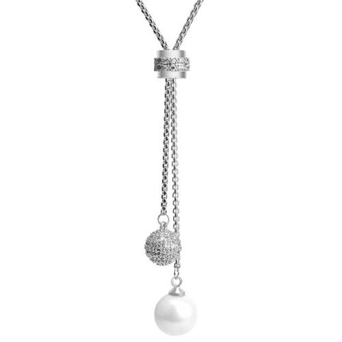 Chaîne en alliage de zinc de fer Collier Pull, avec Shell Pearl, bijoux de mode & pour femme & avec strass, plus de couleurs à choisir cm, Vendu par PC