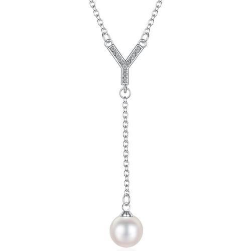 Chaîne en alliage de zinc de fer Collier Pull, avec perle de plastique, bijoux de mode & pour femme & avec strass cm, Vendu par PC