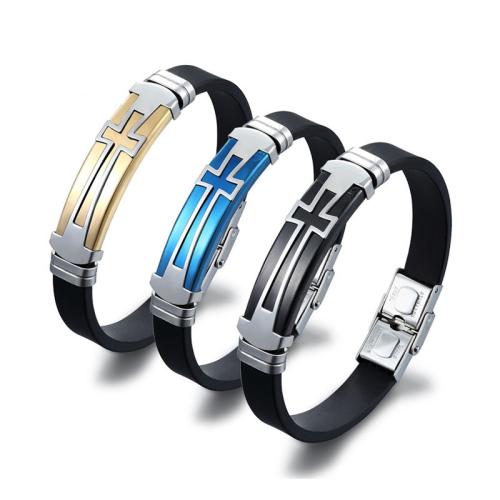 Silicone Stainless Steel Bracelets, 304 Stainless Steel, with Silicone, plated, Unisex Approx 21 cm [