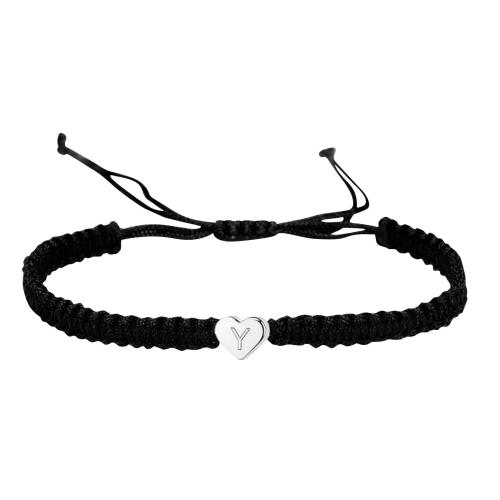 Cordón de lana pulsera, aleación de zinc, con Cordón de nudo, Letras son de la A la Z & unisexo & diferentes patrones para la opción, Negro, longitud:aproximado 16 cm, Vendido por UD