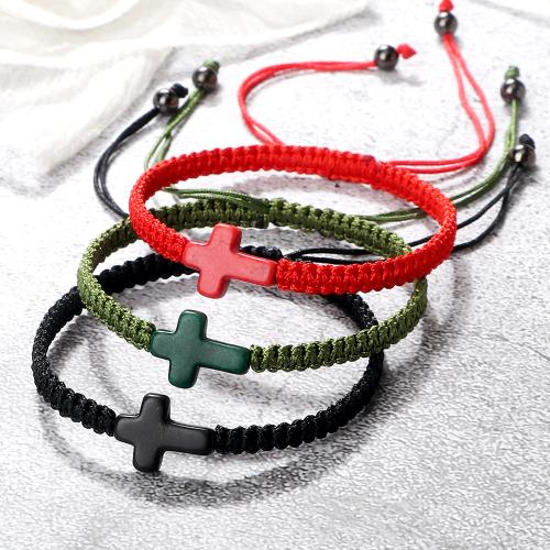 Pulseras de cordón de nylon, metal, con Piedra Abrazine & turquesa & cordón de nylon, unisexo, más colores para la opción, longitud:aproximado 17-28 cm, Vendido por UD