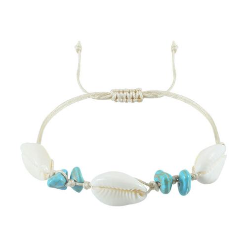 Natural Shell Connector Woven Ball Bracelet, with turquoise & Polyester Cord, Unisex [