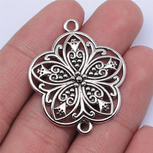 Flower Zinc Alloy Connector, antique silver color plated, DIY & 1/1 loop & hollow 