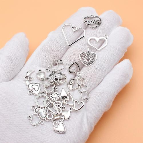 Zinc Alloy Charm Connector, Heart, antique silver color plated, DIY & 1/1 loop 