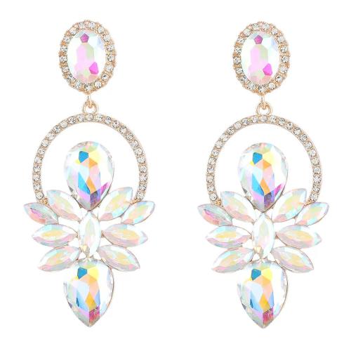 Zinc Alloy Drop Earring, with Glass Rhinestone, Geometrical Pattern, plated, for woman & hollow 120mm [