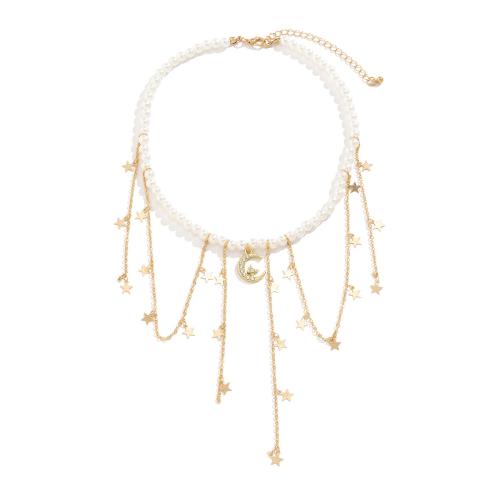 Collier de perles en plastique, perle de plastique, avec chaîne en laiton, avec 7cm chaînes de rallonge, bijoux de mode & pour femme & avec strass Environ 35 cm, Vendu par PC