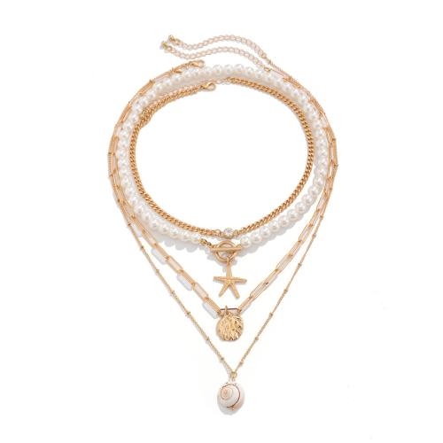 Plastic Pearl Necklace, with brass chain, fashion jewelry & multilayer & for woman 