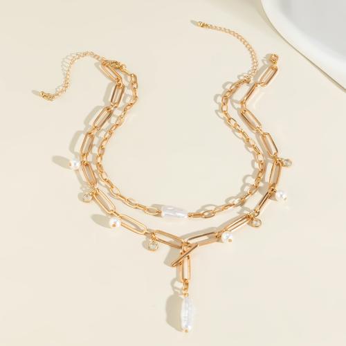 Plastic Pearl Necklace, with iron chain, with 7cm extender chain, fashion jewelry & micro pave cubic zirconia & for woman Approx 35 cm, Approx 40 cm 