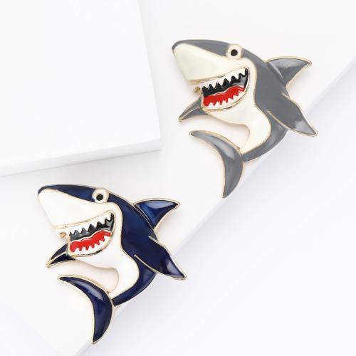 Enamel Brooch, Zinc Alloy, Shark, gold color plated, for woman 