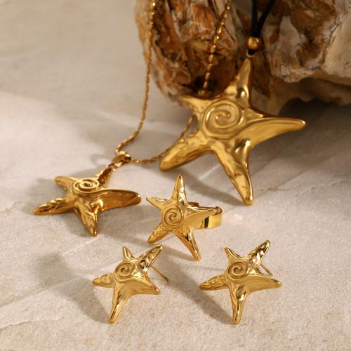 Fashion Stainless Steel Jewelry Sets, 304 Stainless Steel, Starfish, 18K gold plated, fashion jewelry & for woman 