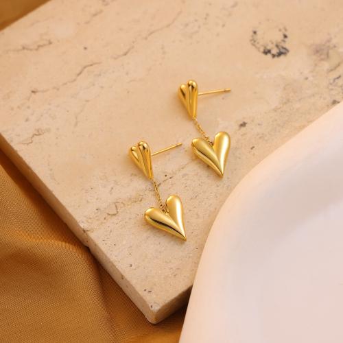 Pendientes de acero Titanium, Partículas de acero, Corazón, Recubrimiento iónico al vacío, para mujer, libre de níquel, plomo & cadmio, Vendido por UD