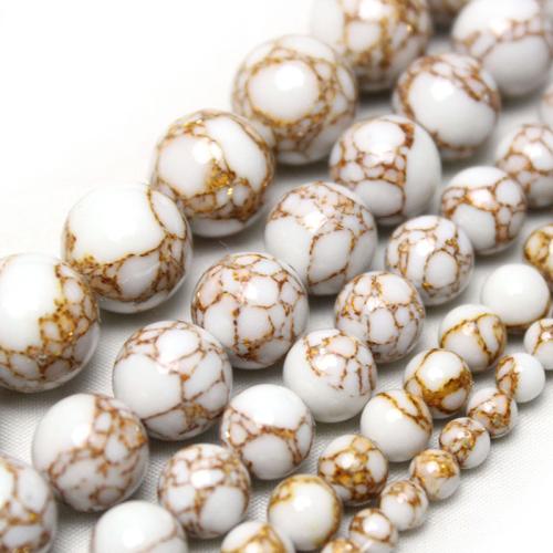 Gold Vein Turquoise Beads, Round, polished, DIY white [