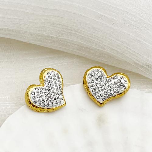 Stainless Steel Cubic Zirconia Stud Earring, 304 Stainless Steel, Heart, fashion jewelry & micro pave cubic zirconia & for woman 