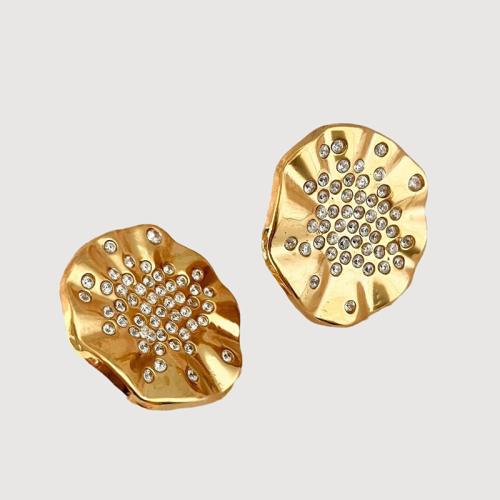 Stainless Steel Cubic Zirconia Stud Earring, 304 Stainless Steel, Lotus Leaf, fashion jewelry & micro pave cubic zirconia & for woman 