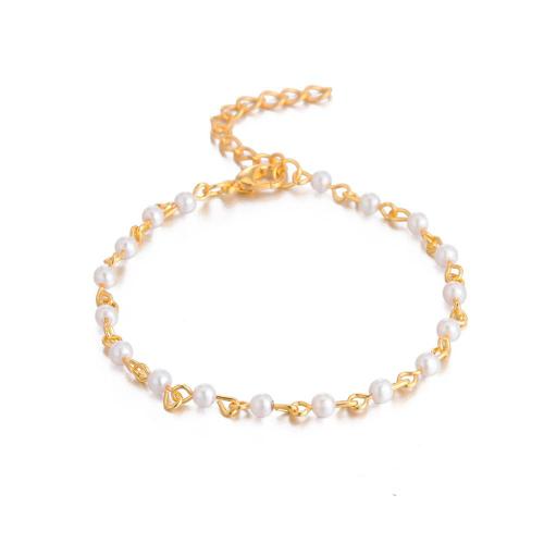 Brass Bracelets, with Plastic Pearl, with 5cm extender chain, plated, fashion jewelry & for woman Approx 21 cm 