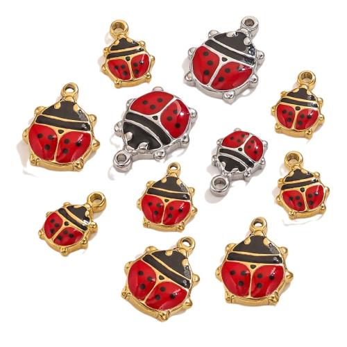 Zinc Alloy Enamel Pendants, 304 Stainless Steel, Ladybug, DIY [