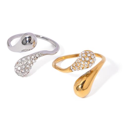 Rhinestone Stainless Steel Finger Ring, 304 Stainless Steel, Vacuum Ion Plating, fashion jewelry & for woman & with rhinestone 