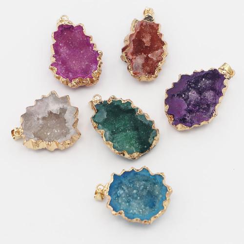 Ice Quartz Agate Pendants, with Brass & Iron & 304 Stainless Steel, irregular, gold color plated, DIY 40-30mm 30-24mm 10-8mm [