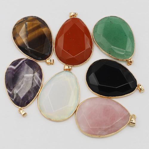 Gemstone Brass Pendants, Natural Stone, with Brass, Teardrop, gold color plated, DIY 