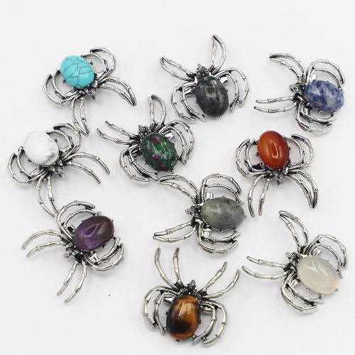 Broche de piedras preciosas, Piedra natural, con aleación de zinc, Araña, chapado en color de plata, unisexo, Color aleatorio, 35x36x15mm, Vendido por UD