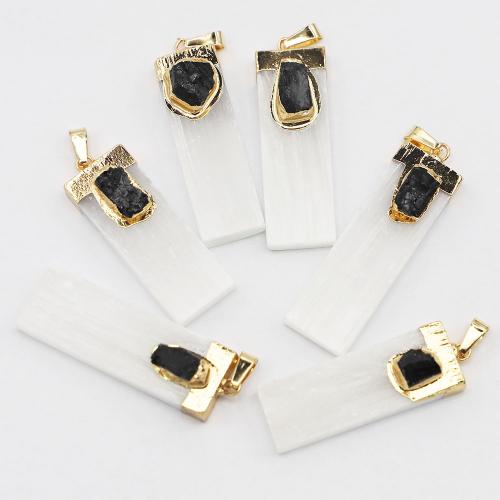 Gemstone Brass Pendants, Gypsum Stone, with Schorl & Brass & Iron & 304 Stainless Steel, plated, DIY 60-40mm 25-15mm 15-10mm 