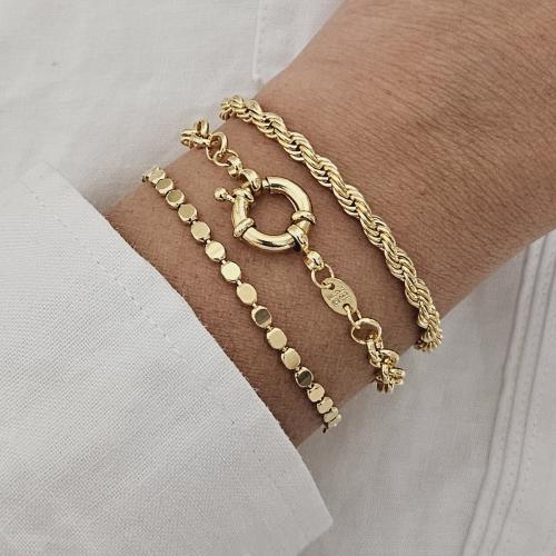 Bracelets en laiton, avec 5CM chaînes de rallonge, Placage de couleur d'or, pour femme cm, Vendu par PC[