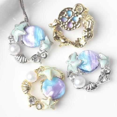 Zinc Alloy Enamel Pendants, with Cubic Zirconia & Plastic Pearl, plated, DIY 