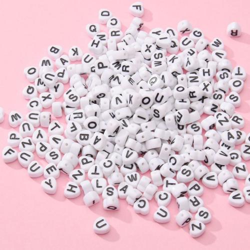 Acryl Alphabet Perlen, Herz, DIY & Emaille, weiß, about：4.5mm-7mm, Bohrung:ca. 1.3-1.5mm, 100PCs/Tasche, verkauft von Tasche[