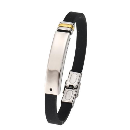 Silikon Edelstahl Armbänder, 304 Edelstahl, mit Silikon, plattiert, unisex & verschiedene Stile für Wahl, schwarz, Länge:ca. 21 cm, verkauft von PC