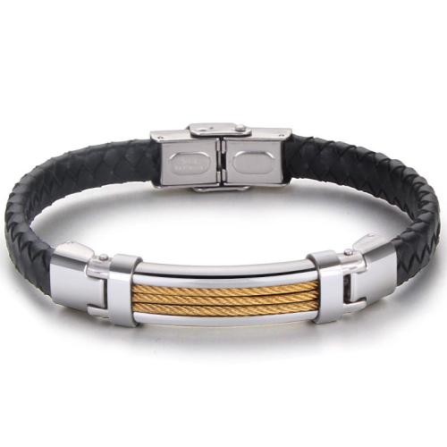 Cowhide Bracelets, 304 Stainless Steel, with Cowhide, plated, Unisex Approx 21.5 cm 