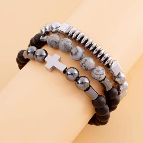 Gemischte materielle Armbänder, Zinklegierung, mit Lederband & Türkis & Glas & Acryl, verschiedene Stile für Wahl & für den Menschen, keine, verkauft von setzen