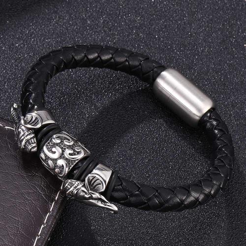 PU Leather Cord Bracelets, 304 Stainless Steel, with PU Leather, Vacuum Ion Plating, Unisex & for couple 