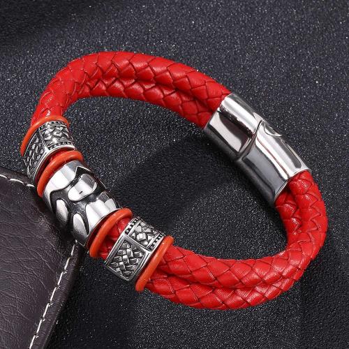 PU Leather Cord Bracelets, 304 Stainless Steel, with PU Leather, Vacuum Ion Plating, Double Layer & Unisex & for couple cm 