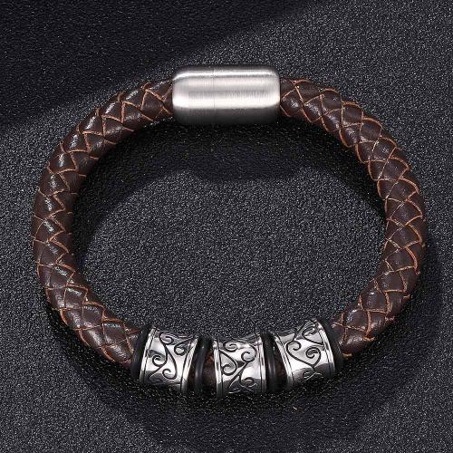 PU Leather Cord Bracelets, 304 Stainless Steel, with Magnet & PU Leather, Vacuum Ion Plating & for man [