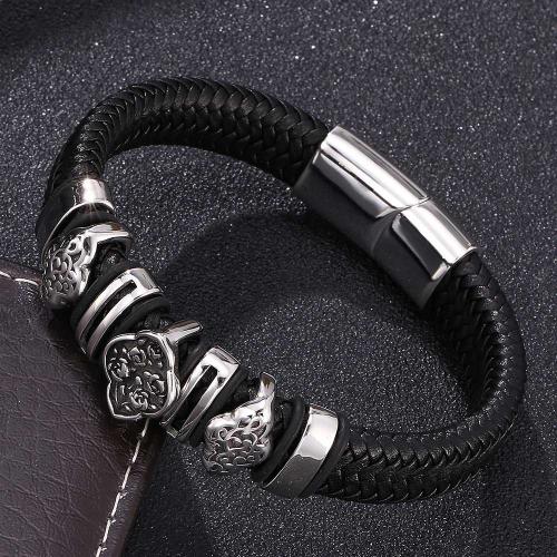 PU Leather Cord Bracelets, 304 Stainless Steel, with Magnet & PU Leather, Vacuum Ion Plating, Unisex [