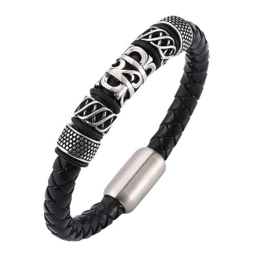 PU Leather Cord Bracelets, 304 Stainless Steel, with PU Leather, Vacuum Ion Plating & for man 