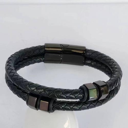 PU Leather Cord Bracelets, 304 Stainless Steel, with Magnet & PU Leather, Vacuum Ion Plating, Double Layer & for man [