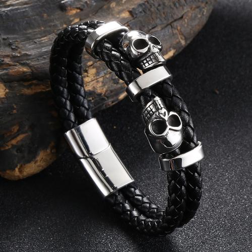 PU Leather Cord Bracelets, 316 Stainless Steel, with PU Leather, Vacuum Ion Plating, Double Layer & for man 